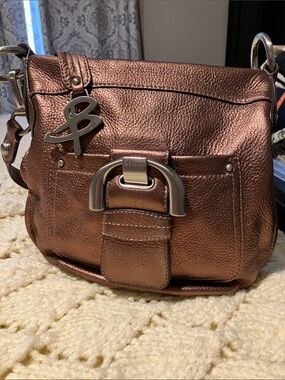 B makowskiCopper Metallic Pebbled Leather Shoulder Bag